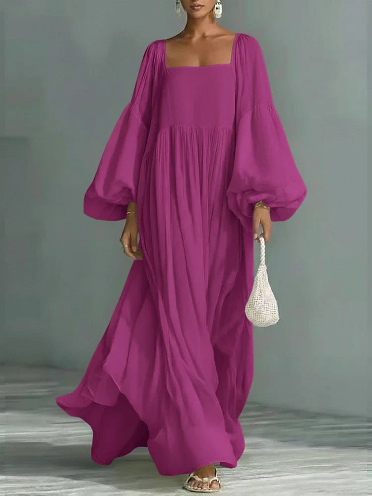 Women's Flowy Maxi Dress | Square Neckline Puff Sleeve Maxi