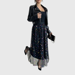 Women's Pleated Skirt | Midi Length Tulle Sequin Embellished