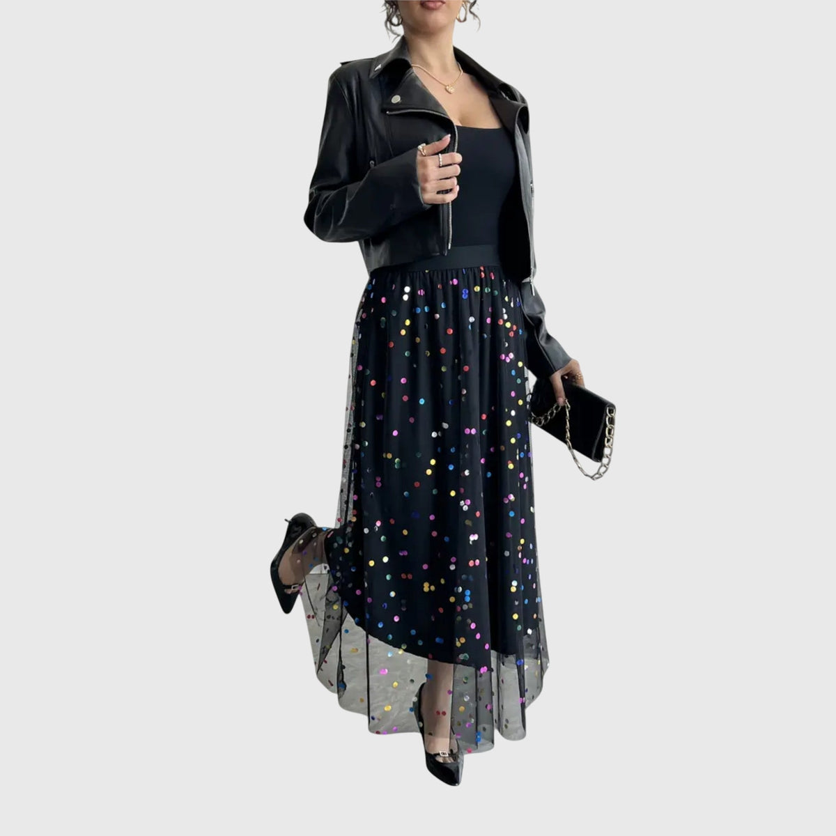 Women's Pleated Skirt | Midi Length Tulle Sequin Embellished