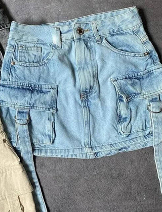 Women's Denim Skirt | A-Line Mini Cargo Multi-Pocket