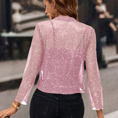 Women's Winter Jacket | Cropped Sequin Open Front Three Quarter Sleeve