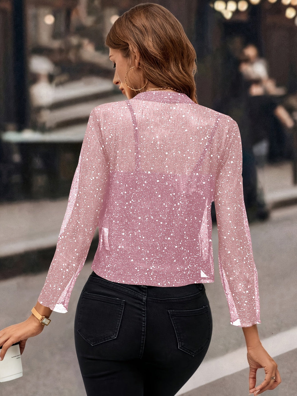 Women's Winter Jacket | Cropped Sequin Open Front Three Quarter Sleeve