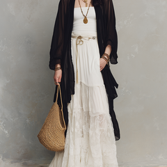 Women's Maxi Skirt | Tiered Lace Strapless Maxi