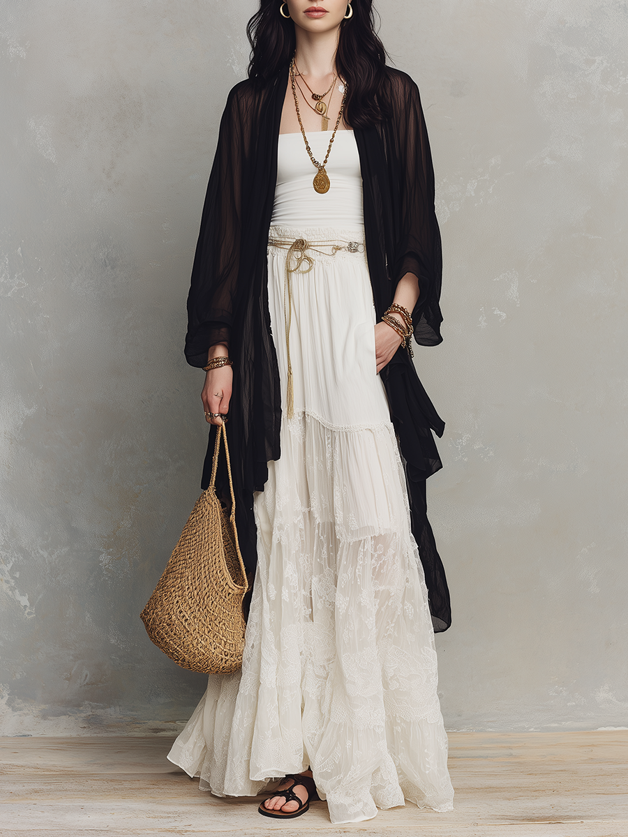 Women's Maxi Skirt | Tiered Lace Strapless Maxi