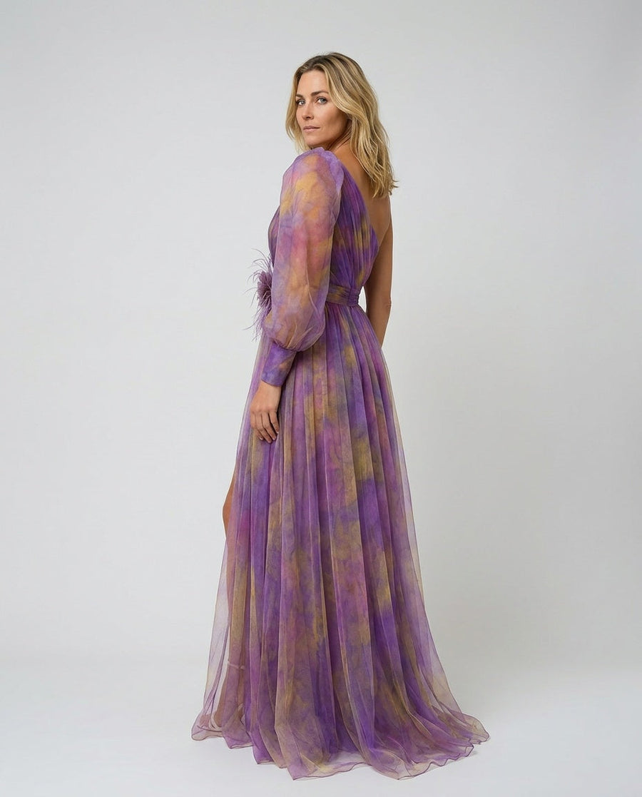 Women's New Years Eve Gown | Asymmetric Sleeve Maxi One-Shoulder