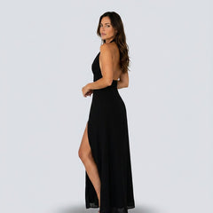 Women's Wedding Guest Dress | Maxi Halter Neck Leg Slit Polyester