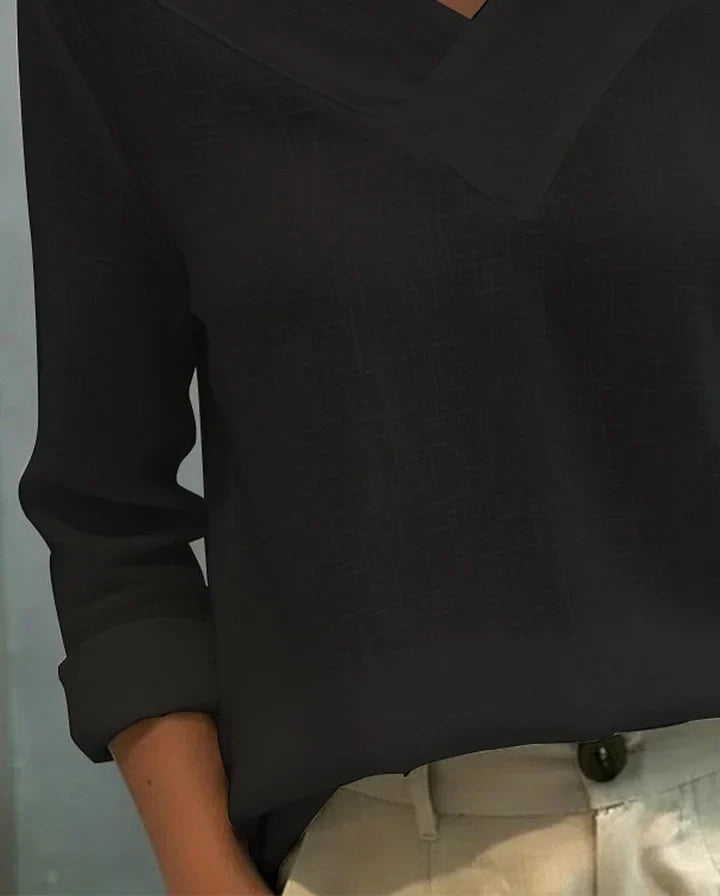 Women's Long Sleeve Top | Off Shoulder V Neck Relaxed Fit