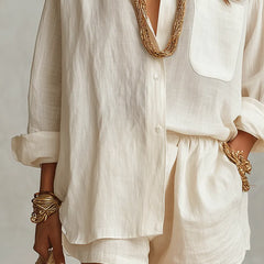 Women's White Linen Shorts | Oversized Button Front Relaxed Fit