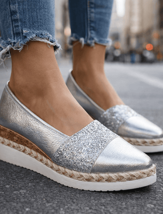 Women's Wedge | Glitter Upper Slip On Flatform Sole Pointed Toe