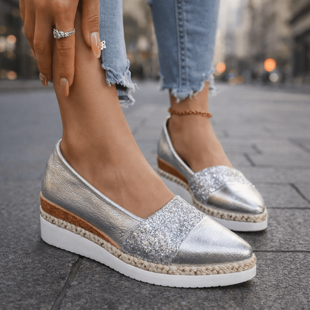 Women's Wedge | Glitter Upper Slip On Flatform Sole Pointed Toe