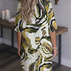 Women's Shift Dress | V-Neck Short Sleeve Printed