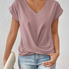 Women's T Shirt | V Neck Short Sleeve Twist Front