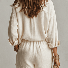 Women's White Linen Shorts | Oversized Button Front Relaxed Fit