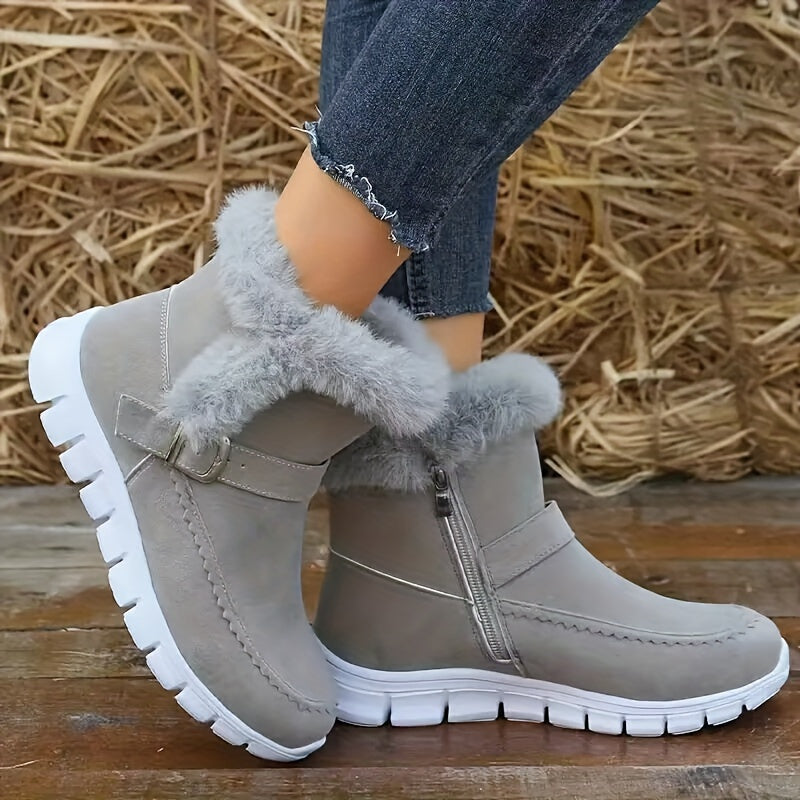 Women's Boots | Ankle Length Faux Fur Trim Buckle Closure