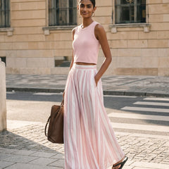 Women's Maxi Skirt | Striped Pleated Maxi Woven