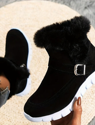 Women's Boots | Ankle Length Faux Fur Trim Buckle Closure