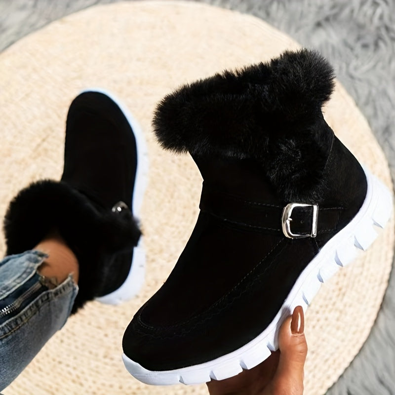 Women's Boots | Ankle Length Faux Fur Trim Buckle Closure