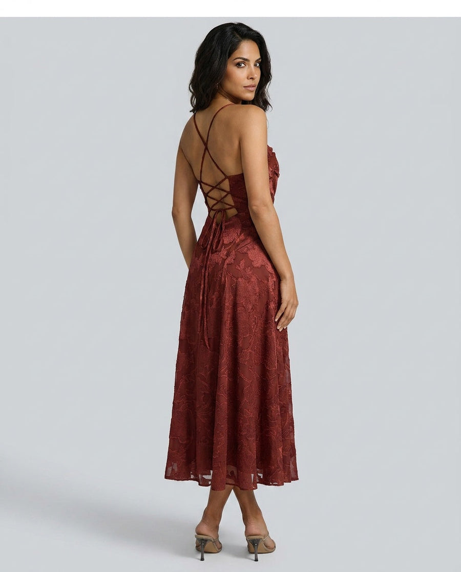 Women's Christmas Dress | Maxi Cross-Back Floral Polyester
