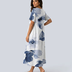 Women's Beach Cover Dress | Maxi Round Neck Short Sleeve Linen Blend