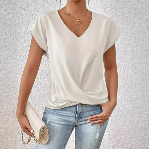 Women's T Shirt | V Neck Short Sleeve Twist Front