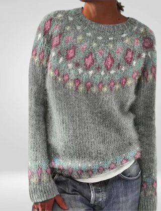 Women's Crew Neck Long Sleeve Fair Isle Knit Sweater