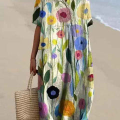 Women's Flowy Dress | V-Neck Short Sleeve Floral Midi