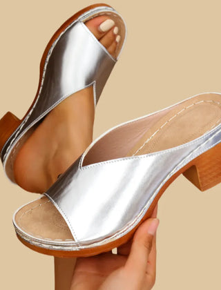 Women's White Heels | Open Toe Block Heel Sandal