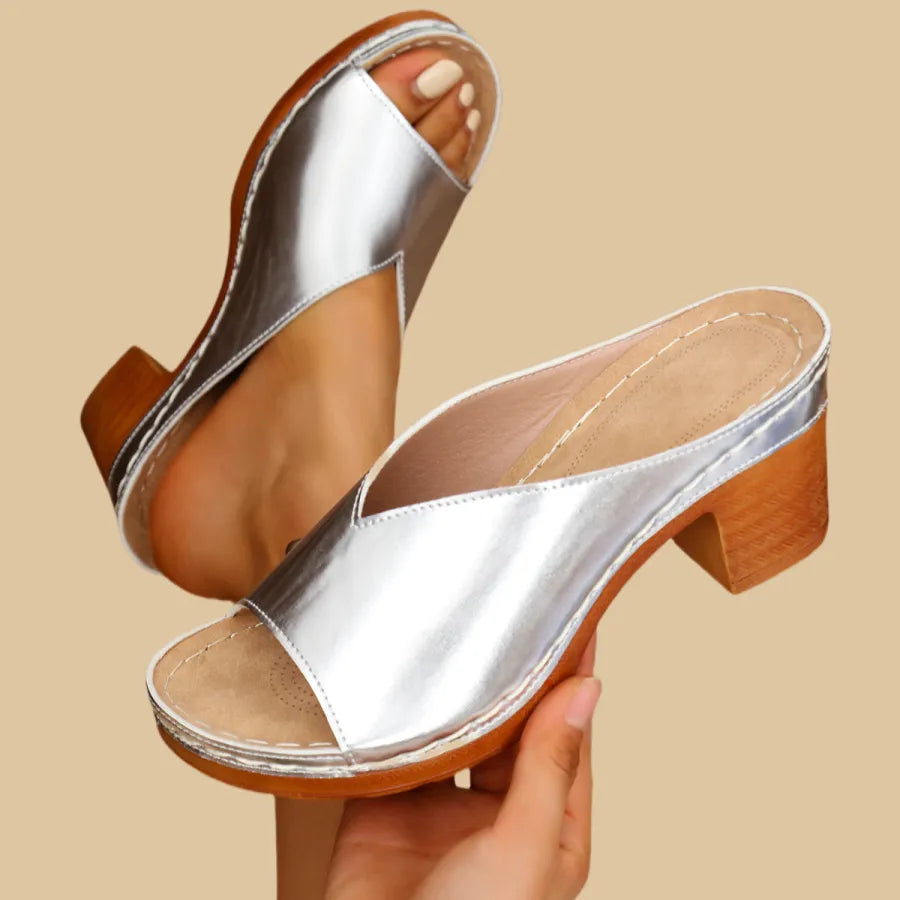 Women's White Heels | Open Toe Block Heel Sandal