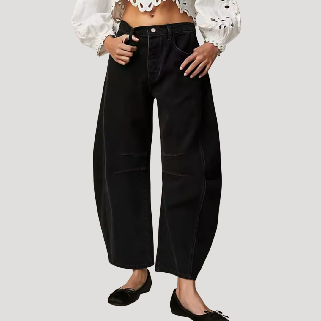 Women's Barrel Jeans | Leopard Print Mid Rise Cropped Denim