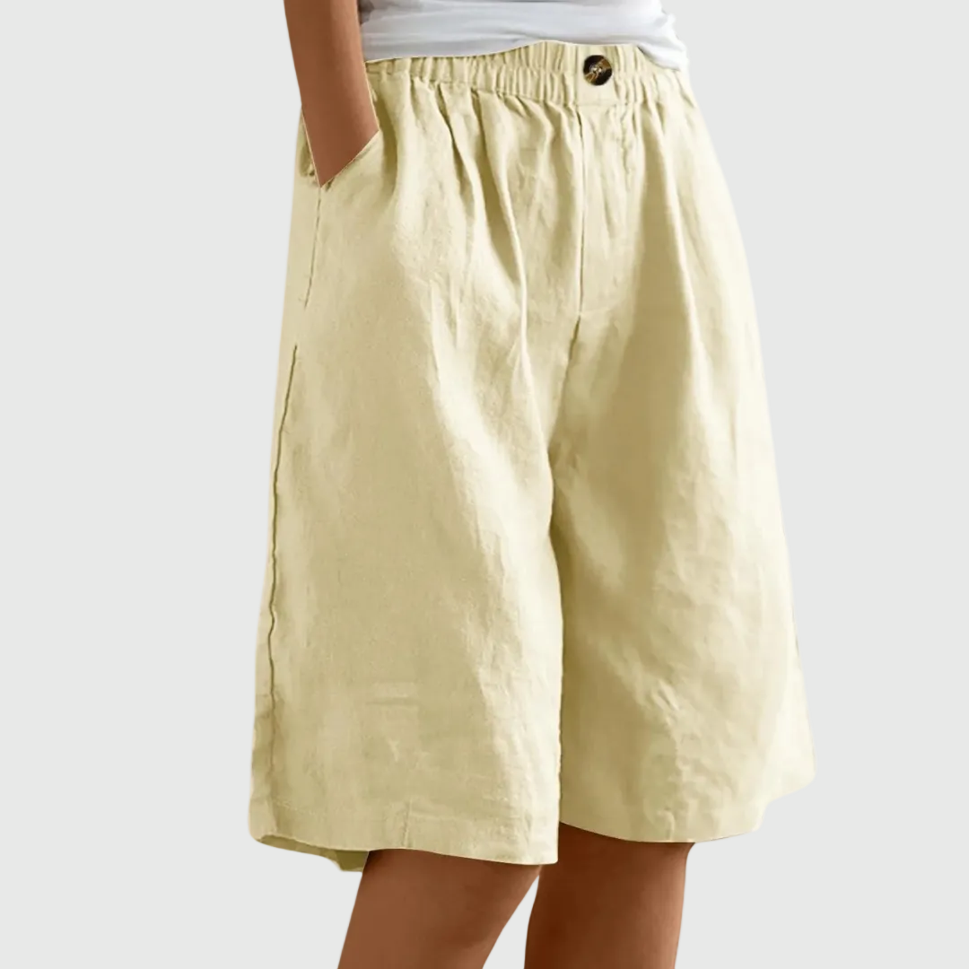 Women's Bermuda Shorts | Knee-Length Elastic Waist Pockets
