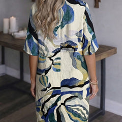 Women's Shift Dress | V-Neck Short Sleeve Printed