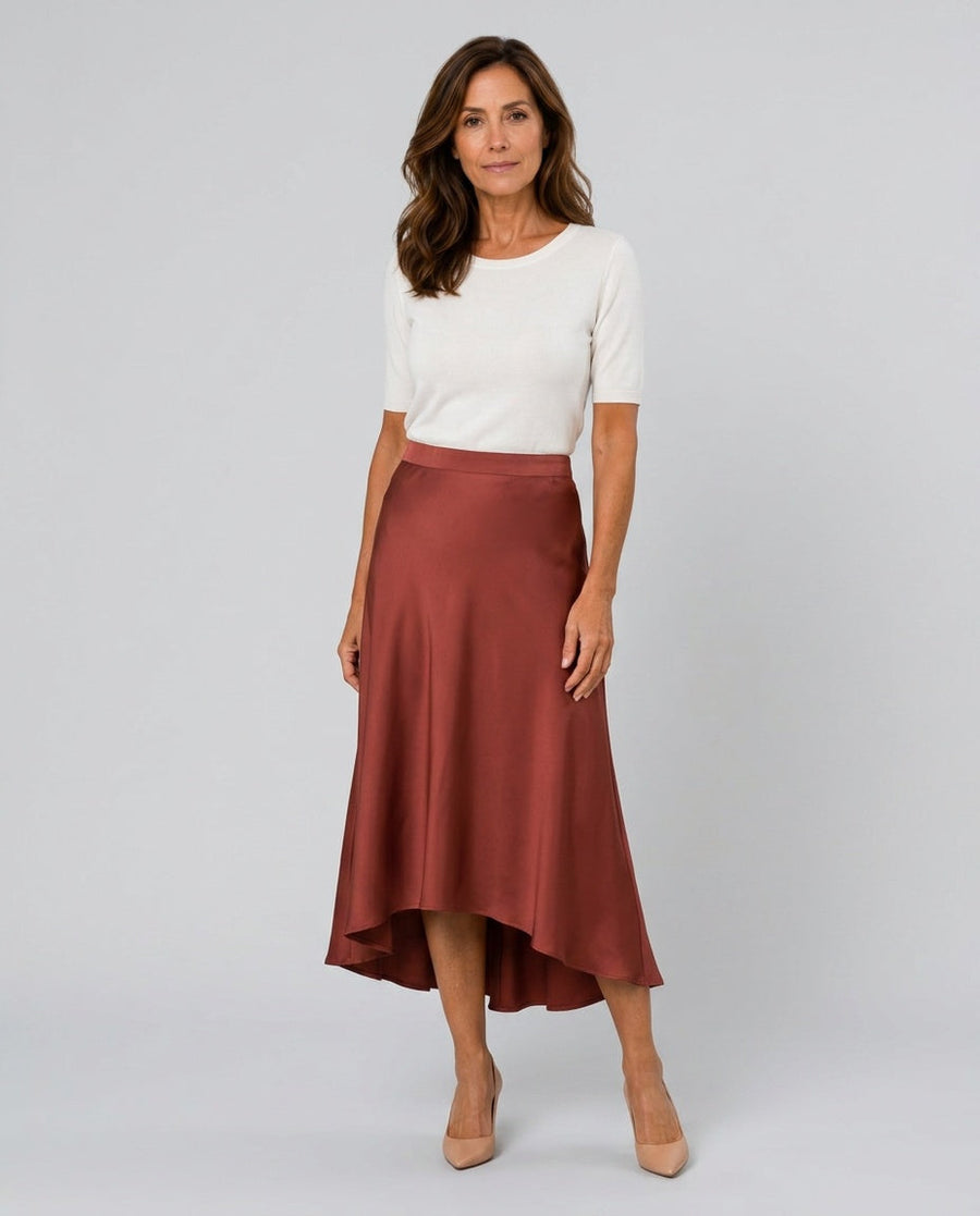 Women's Skort | Midi A-Line Satin-Look Swing