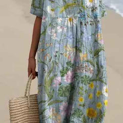 Women's Flowy Dress | V-Neck Short Sleeve Floral Midi