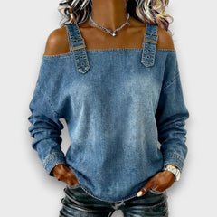 Women's Off The Shoulder Top | Cold Shoulder Denim Long Sleeve