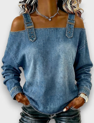 Women's Off The Shoulder Top | Cold Shoulder Denim Long Sleeve