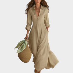 Women's Flowy Dress | Collared Shirt Maxi Button Front