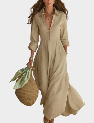 Women's Flowy Dress | Collared Shirt Maxi Button Front