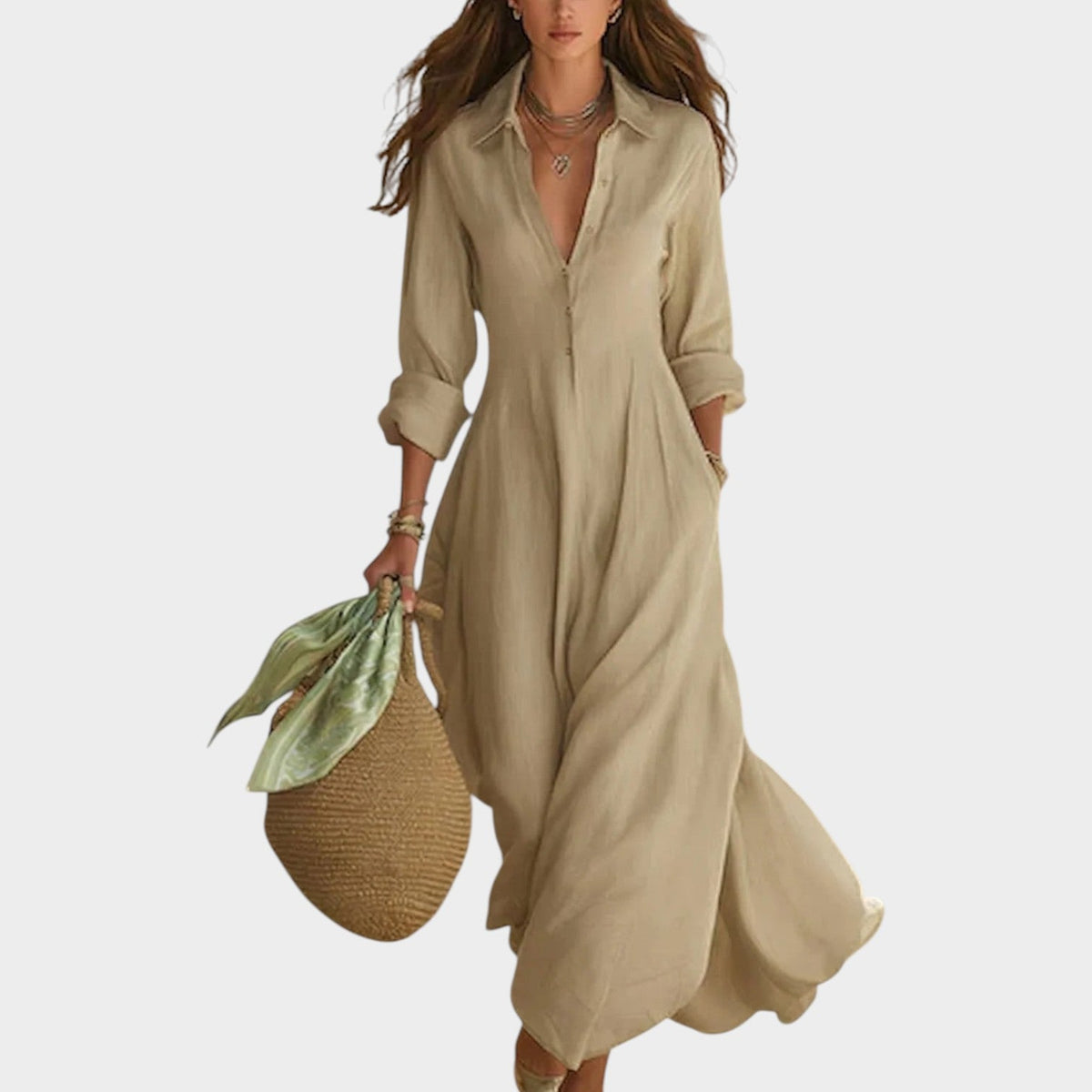 Women's Flowy Dress | Collared Shirt Maxi Button Front