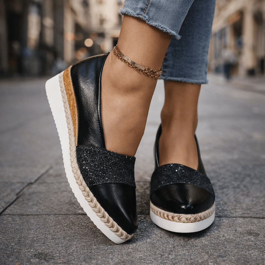 Women's Wedge | Glitter Upper Slip On Flatform Sole Pointed Toe