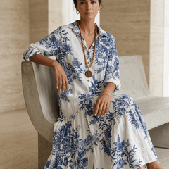 Women's Floral Maxi Dress | Button-Front Collar Maxi