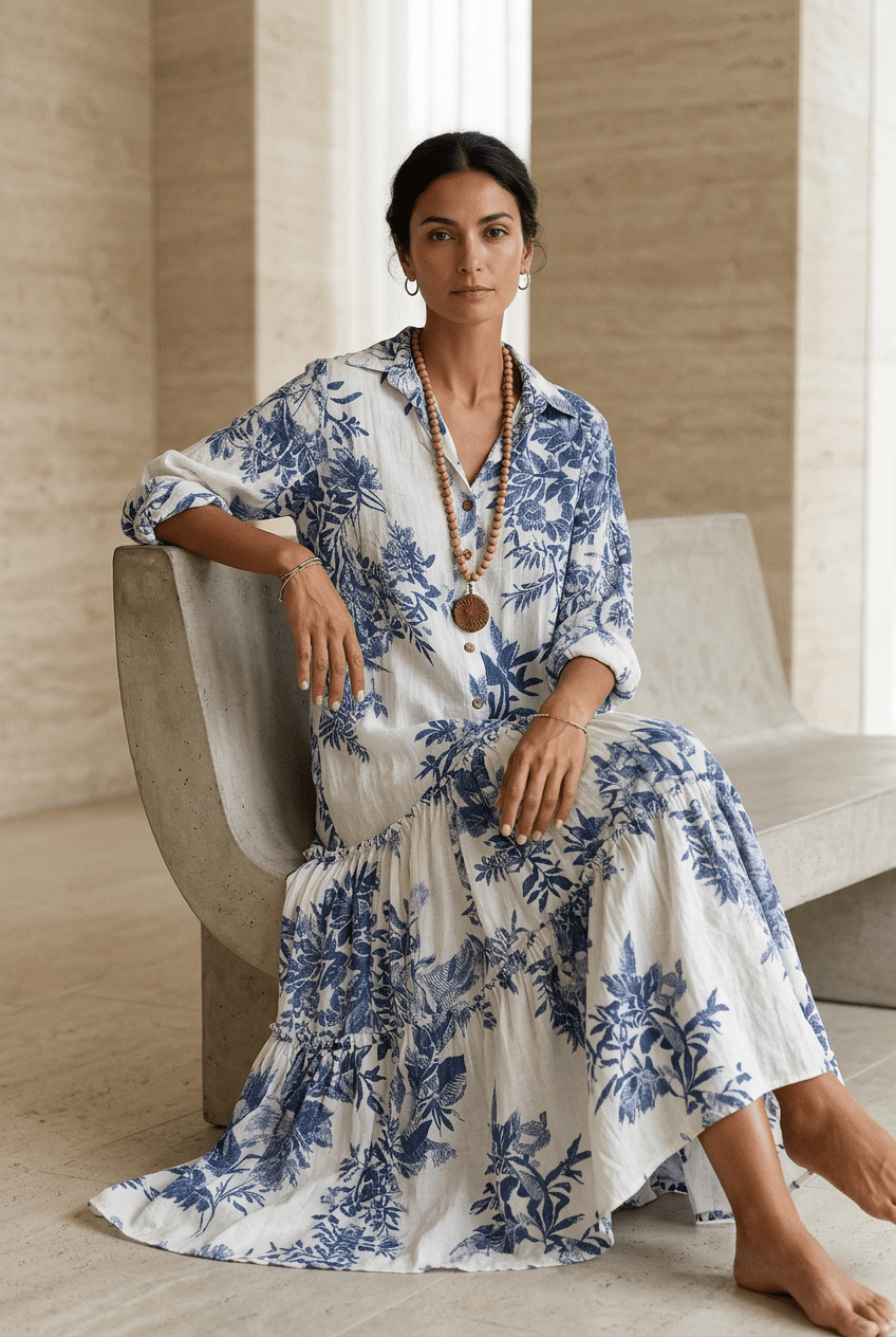 Women's Floral Maxi Dress | Button-Front Collar Maxi