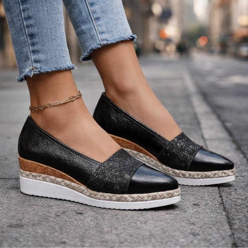 Women's Wedge | Glitter Upper Slip On Flatform Sole Pointed Toe