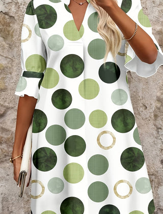 Women's Mini Dress | V-Neck Polka Dot Flared Sleeve