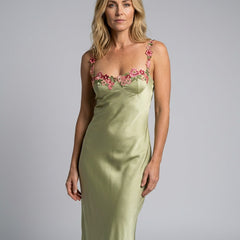 Women's Green Bridesmaid Dress | Maxi Sweetheart Neckline Floral Straps