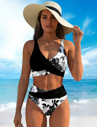 Women's Bikini Set | Wrap Front V-Neck Floral Bandeau