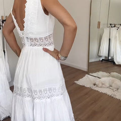 Women's Lace Dress | V-Neck Sleeveless Midi Lace Trim