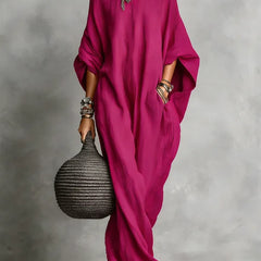 Women's Long Dress | Relaxed Silhouette Batwing Sleeve Linen