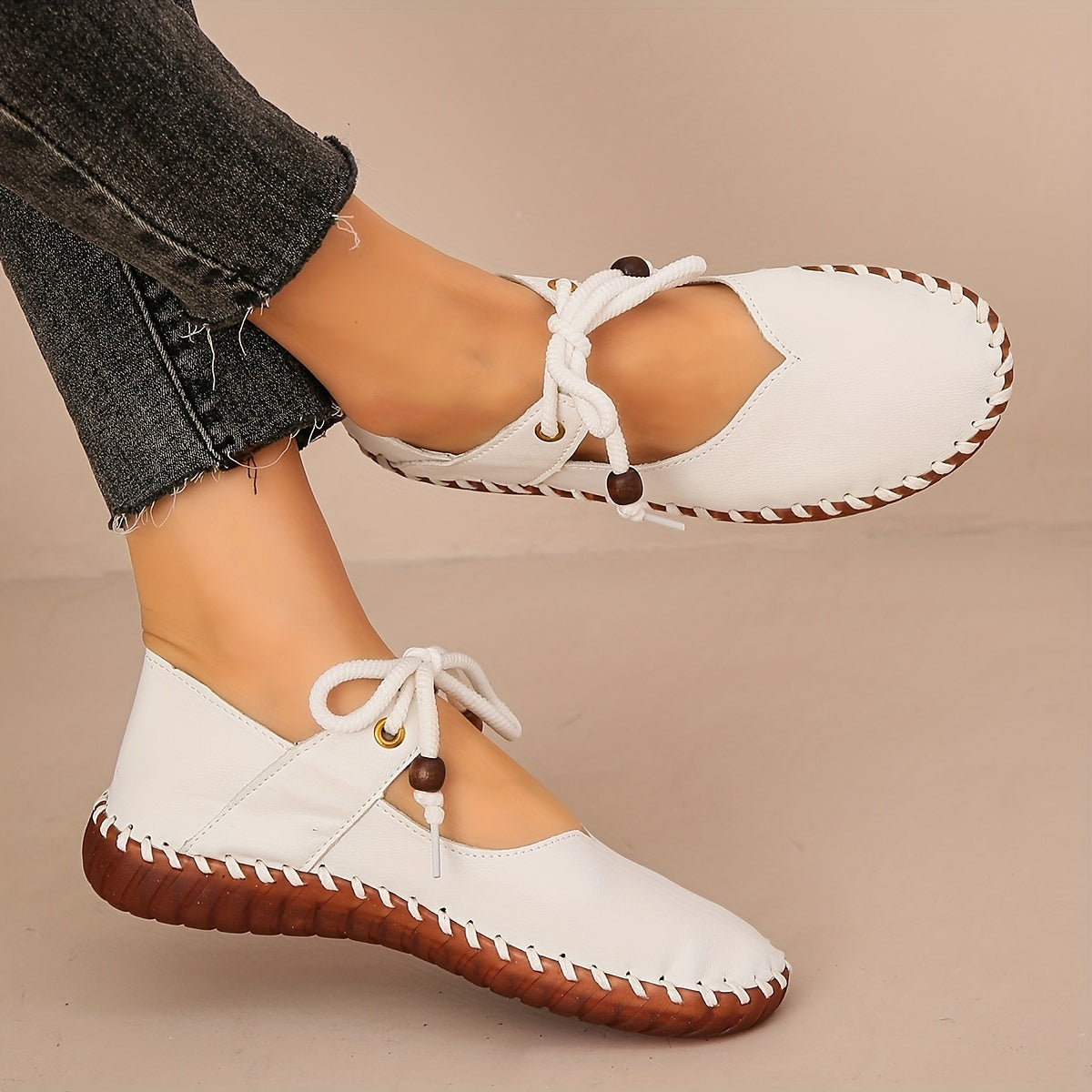 Women's Ballet Flats | Lace-Up Leather Casual