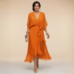 Women's Cocktail Dress | Midi V-Neck Chiffon Wrap