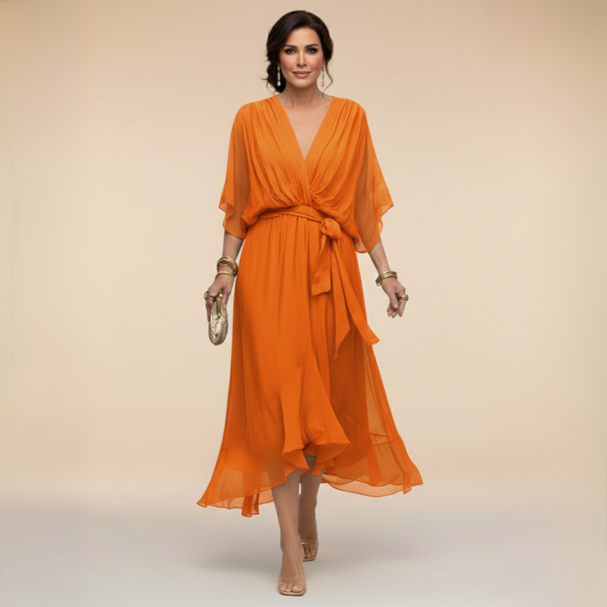 Women's Cocktail Dress | Midi V-Neck Chiffon Wrap